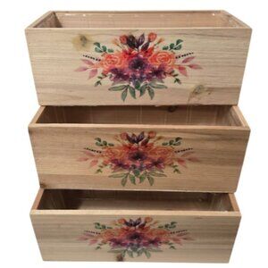 Spring Wood Small Rectangular 10in x 5in x 4in Decorative Planter Box  3Pc - NEW